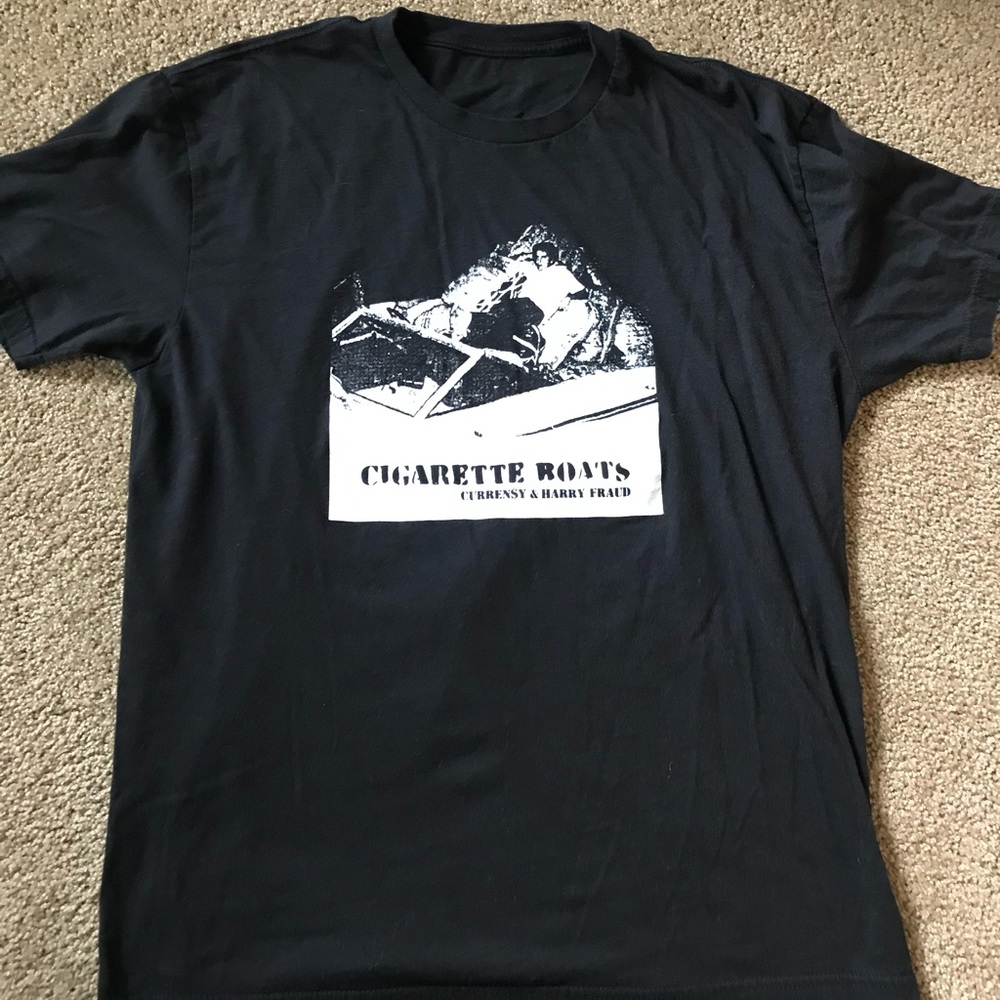 Currensy black “cigarette boats” Tee XL